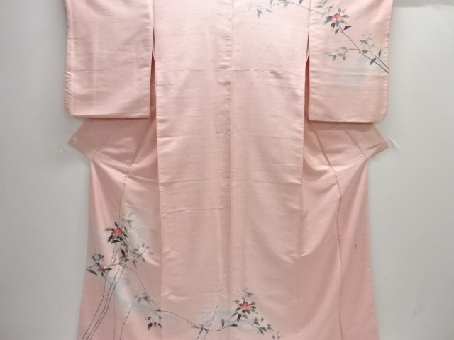 作家物　手描き友禅　白山紬　枝花模様訪問着